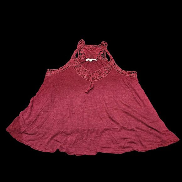 Aeropostale Burgundy Crochet Trim Tank Top – Size Large – Boho Sleeveless - Picture 2 of 4